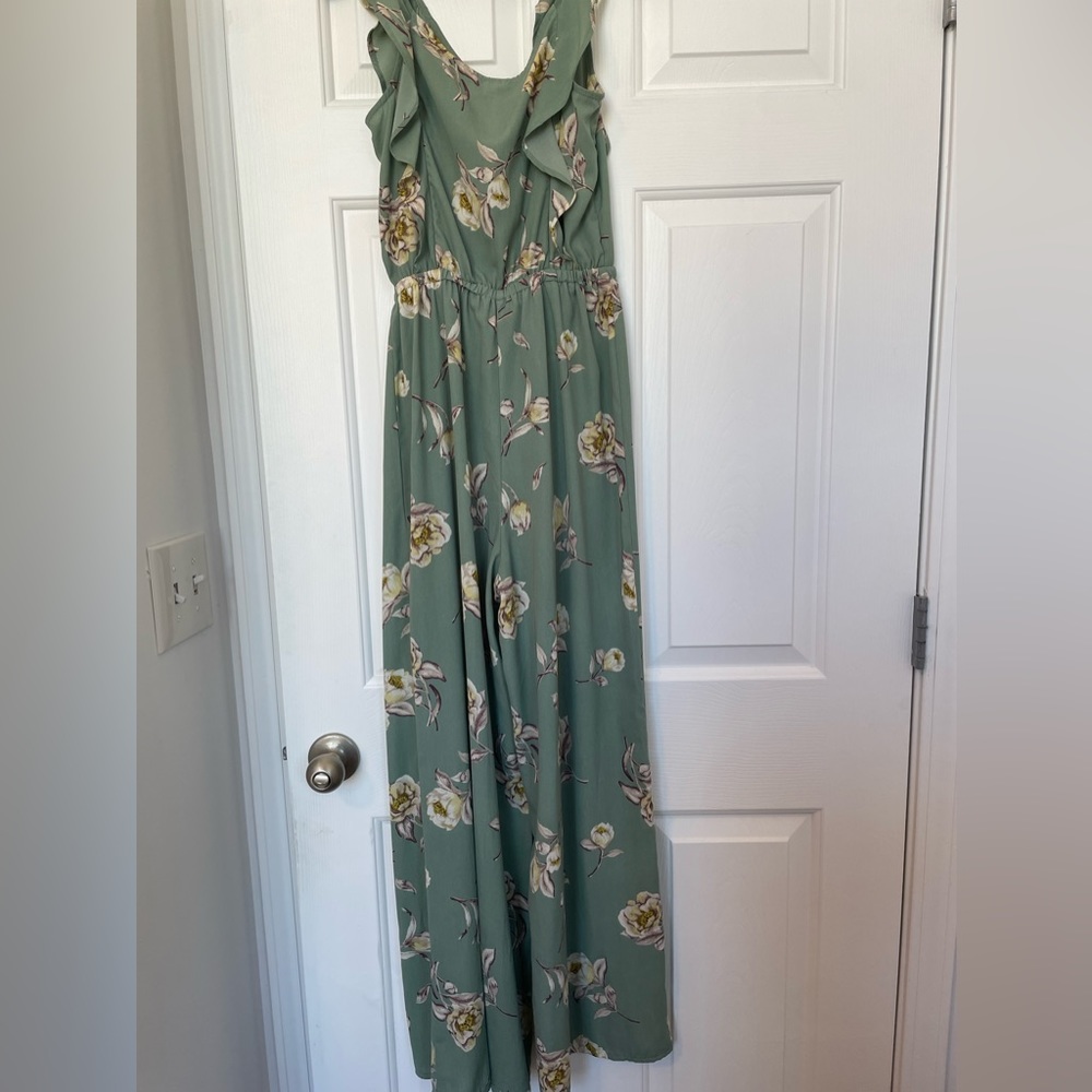 Xhilaration Floral Pastel Green Wide Leg Jumpsuit size XS